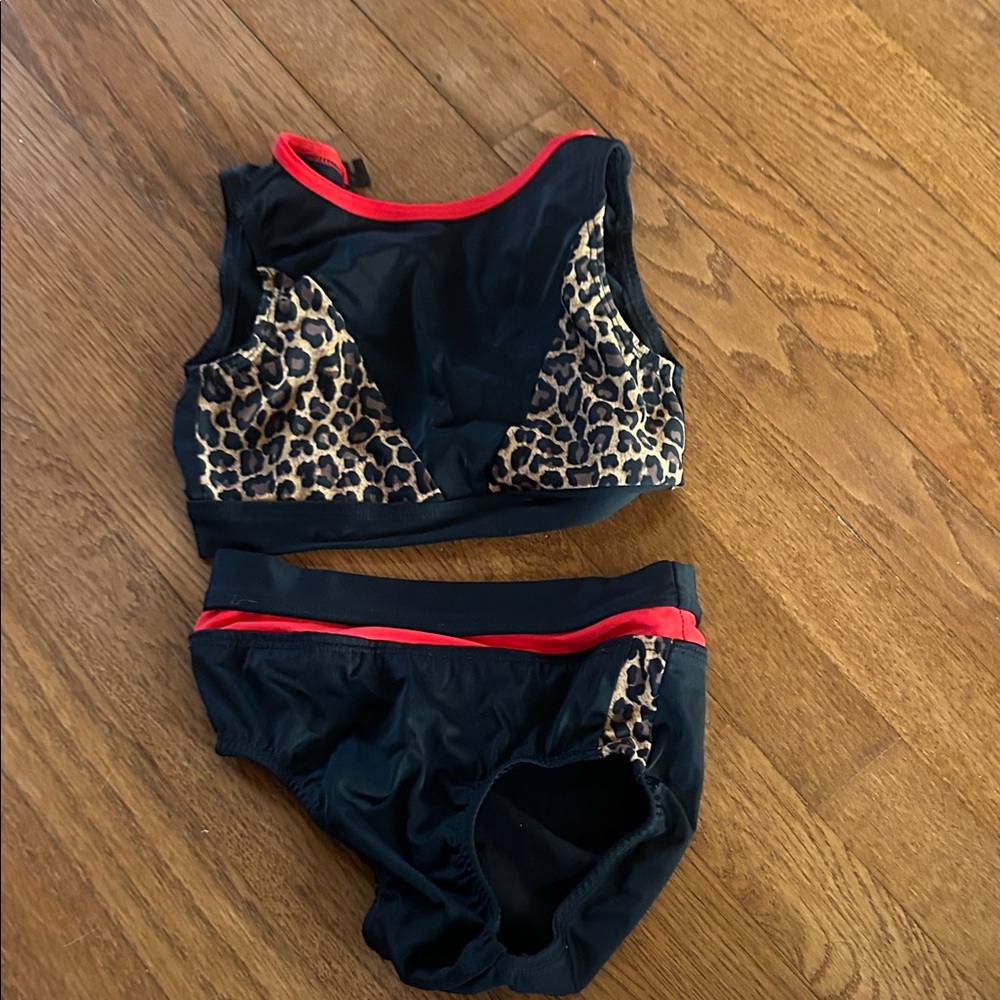 Leopard Print Two-Piece Swimsuit with Red Accents